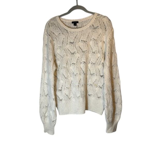 Halogen White Crew Neck Loose Knit Long Sleeve Sweater Women Sz 1 Sz Sm - Picture 1 of 9